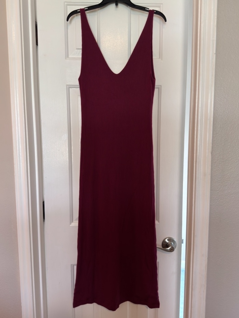 Skatie Burgundy V-Neck low back ribbed Dress